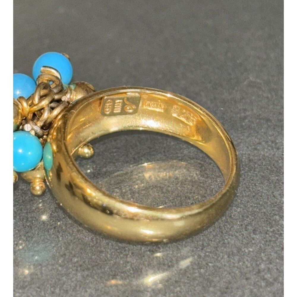 Vintage Veronese 18k Over Sterling Silver With Turquoise Beads Ring Size 5.75 - Picture 2 of 6